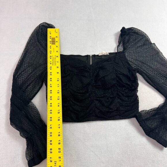 Chocolate USA Top Womens Medium Ruched Crop Sweetheart Neck Mesh Bell Sleeve - Picture 3 of 8